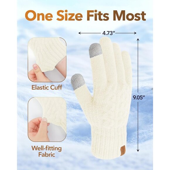 ⚡Women & Men Beige Winter Touch Screen Warm Thick Fleece Lined Knit Gloves - Picture 2 of 7